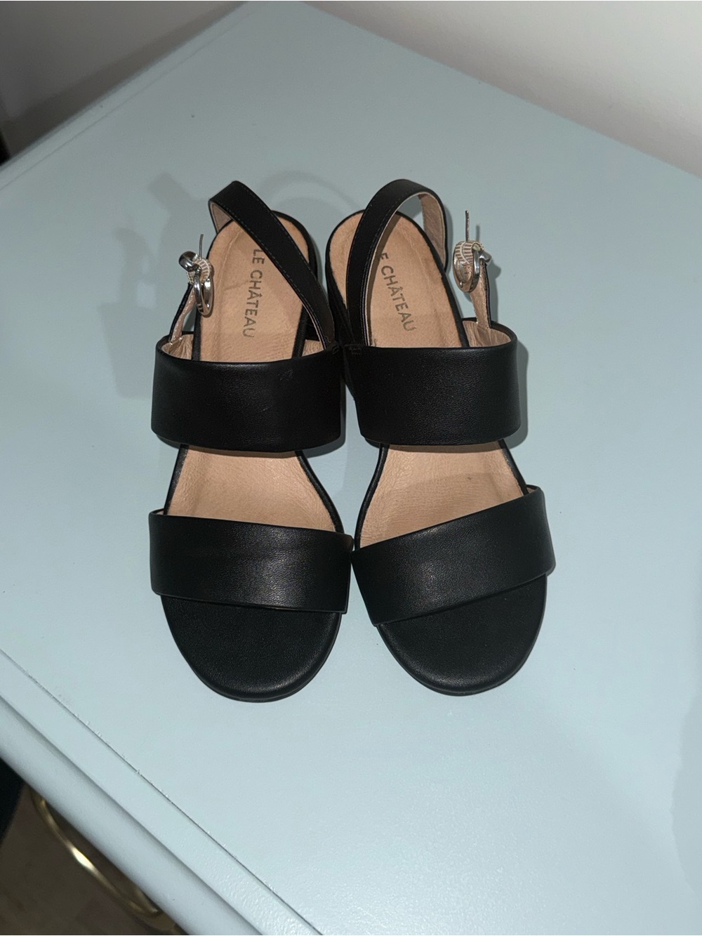 le chateau Black Double-Strap Slingback Sandals